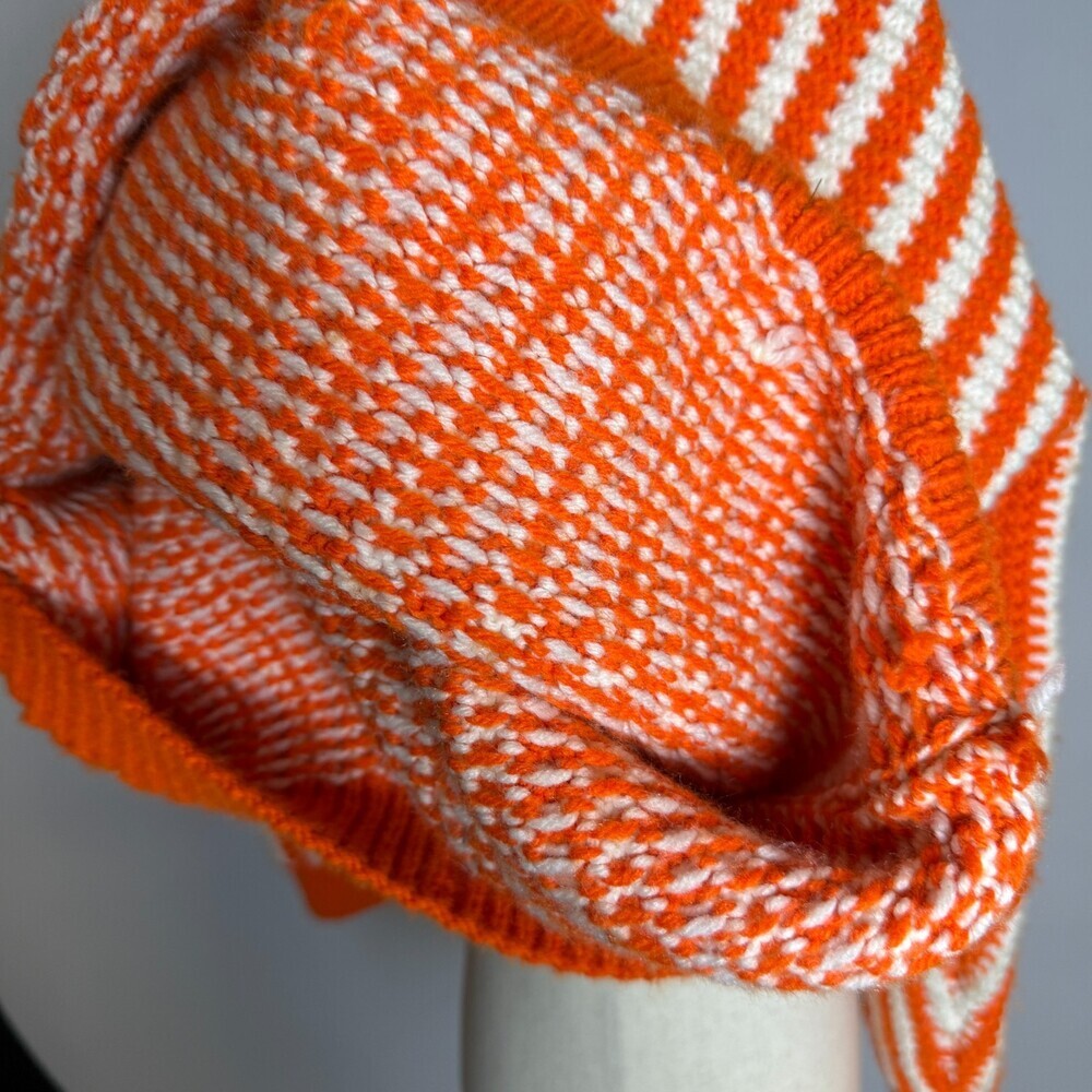 Handmade HandKnit Women's Sweater Orange & White Stripes, Sz L, Turtle/Mock Neck - Picture 11 of 16